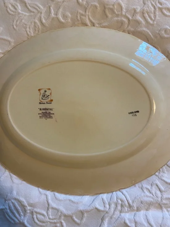 Vintage Royal Swan Blossomtime Cream Floral Porcelain Platter 24kt Gold Trim - Picture 3 of 6